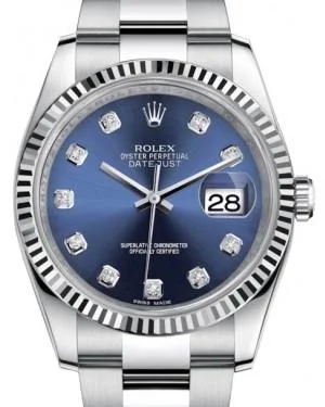 Luxury Brand Automatic Watches for MenRolex Datejust 36 White Gold/Steel Blue Diamond Dial & Fluted Bezel Oyster Bracelet 116234