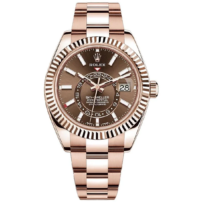 Watches with Heart Rate and Blood Pressure MonitorRolex Sky-Dweller 42mm Rose Gold 326935 Chocolate Dial