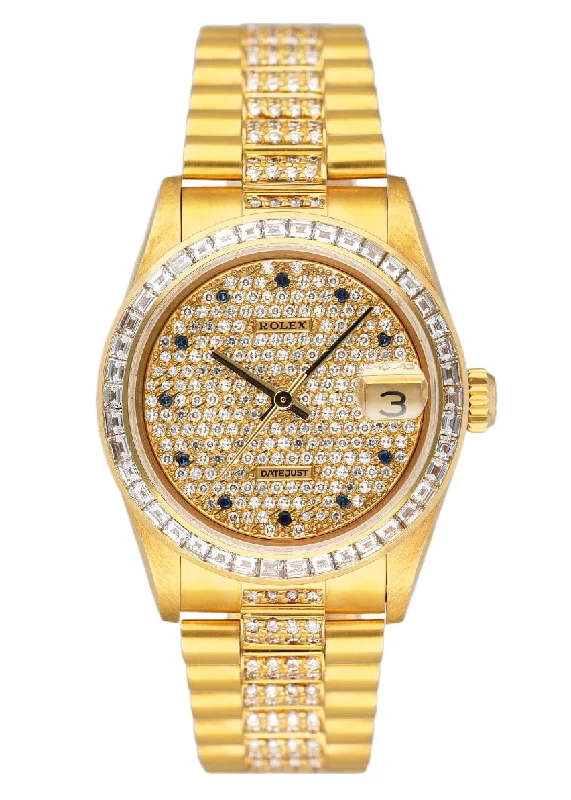 Watches with Braided Straps for a Handmade TouchRolex Datejust 68058 Pave Diamond Dial Ladies Watch Box Papers