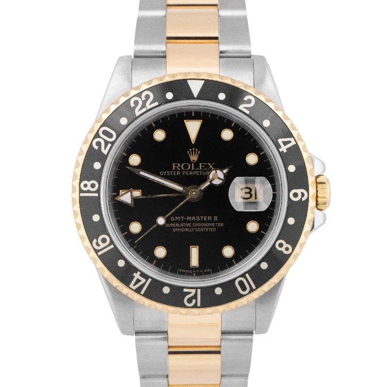 Fashionable Quartz Watches for Women with Leather StrapsPAPERS Rolex GMT-Master II Black Two-Tone 18K Yellow Gold 40mm Watch 16713 BOX