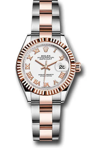 Analog-Digital Hybrid Watches for Dual FunctionalityRolex Steel and Everose Gold Rolesor Lady-Datejust 28 Watch - Fluted Bezel - White Roman Dial - Oyster Bracelet - 279171 wro