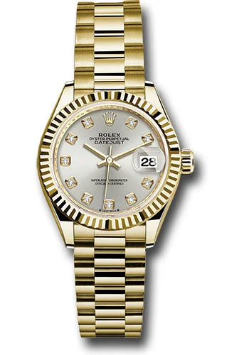 Outdoor Adventure Watches with CompassRolex Yellow Gold Lady-Datejust Watch - Fluted Bezel - Silver Diamond Dial - President Bracelet - 279178 sdp