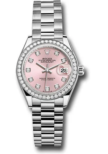 Watches with Embossed Dials for a Textured LookRolex White Gold Lady-Datejust Watch - 44 Diamond Bezel - Pink Diamond Dial - President Bracelet - 279139rbr pdp