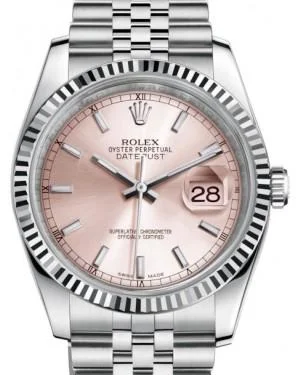 Watches with Two-Tone Cases for a Stylish AppearanceRolex Datejust 36 White Gold/Steel Pink Index Dial & Fluted Bezel Jubilee Bracelet 116234