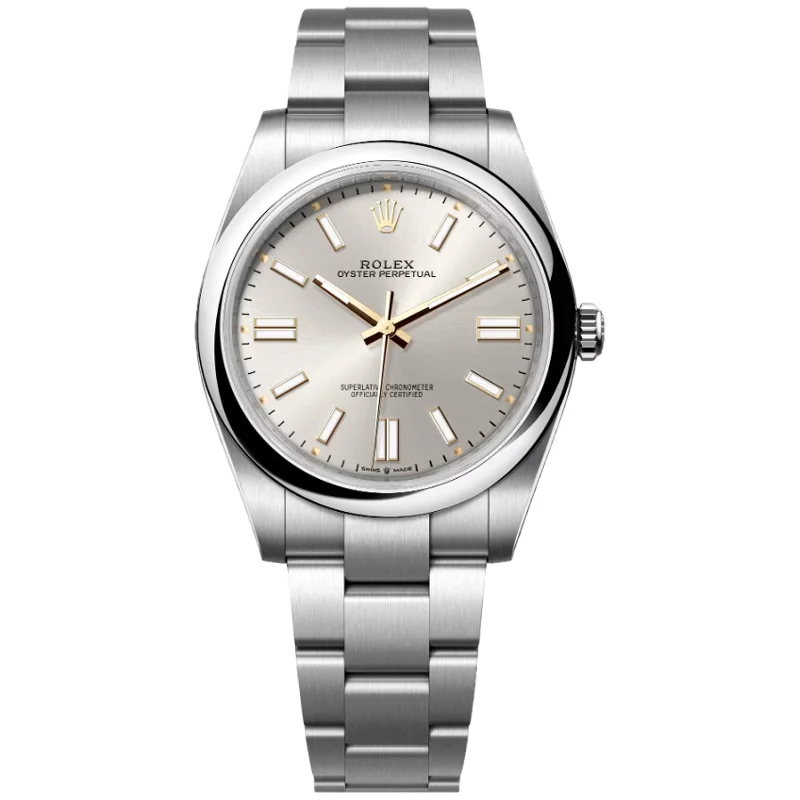 Designer Brand Watches with Unique Dial PatternsRolex Oyster Perpetual 41mm 124300-0001 Silver Index Dial, Unworn 2024