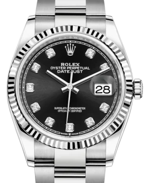 Stainless Steel Mesh Strap Watches for a Sleek LookRolex Datejust 36MM White Gold/Steel Black Diamond Dial & Fluted Bezel Oyster Bracelet 126234 - NEW