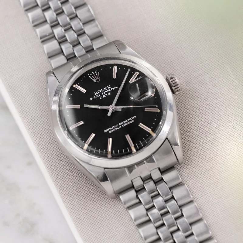 Watches with Dauphine-Style Hands for an Elegant LookRolex Oyster-Perpetual Date Black Sigma Dial Ref 1500