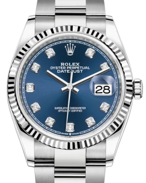 Watches with Temperature SensorRolex Datejust 36mm White Gold/Steel Blue Diamond Dial & Fluted Bezel Oyster Bracelet 126234 - NEW