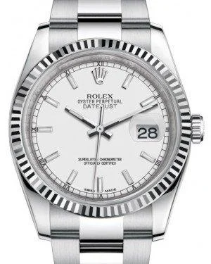 Outdoor Adventure Watches with CompassRolex Datejust 36 White Gold/Steel White Index Dial & Fluted Bezel Oyster Bracelet 116234