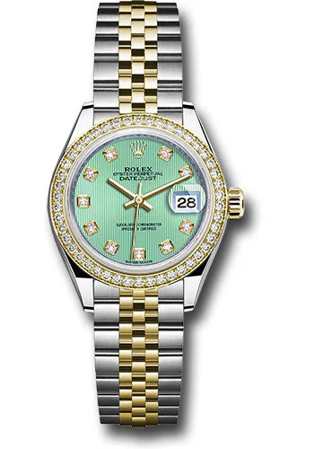 Women’s Watches with Swarovski CrystalsRolex Steel and Yellow Gold Rolesor Lady-Datejust 28 Watch - Diamond Bezel - Mint Green Diamond Dial - Jubilee Bracelet - 279383RBR mgdj