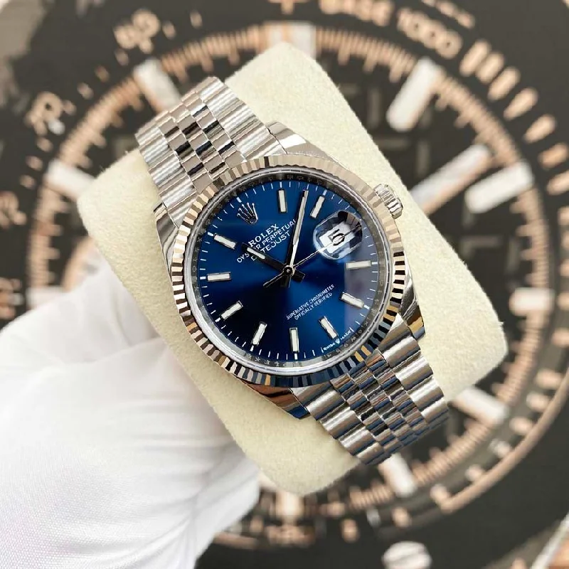 Ceramic Cased Watches with Mother-of-Pearl DialsRolex Datejust Bright Blue Dial Fluted Bezel 36mm 126234