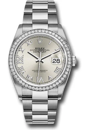 Watches with Matte Finish Cases for a Sophisticated LookRolex Steel Datejust 36 Watch - Diamond Bezel - Silver Diamond Roman VI and IX Dial - Oyster Bracelet - 126284RBR sdr69o