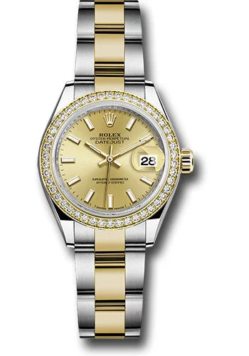 Men’s Watches with Date Display WindowRolex Steel and Yellow Gold Rolesor Lady-Datejust 28 Watch - Diamond Bezel - Champagne Index Dial - Oyster Bracelet - 279383RBR chio