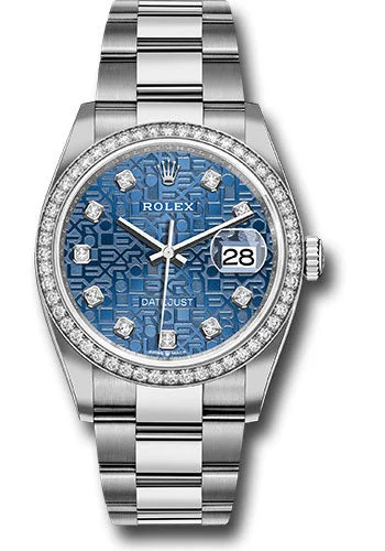 Square Dial Watches with Modern DesignRolex Steel Datejust 36 Watch - Diamond Bezel - Blue Jubilee Diamond Dial - Oyster Bracelet - 126284RBR bljdo