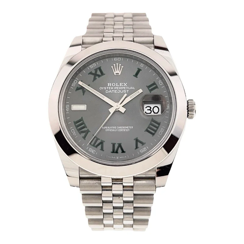 Watches with Baton-Style Hands for a Classic LookRolex Datejust 41 Wimbledon Stainless Steel Grey Dial 41mm Automatic Mens 126300