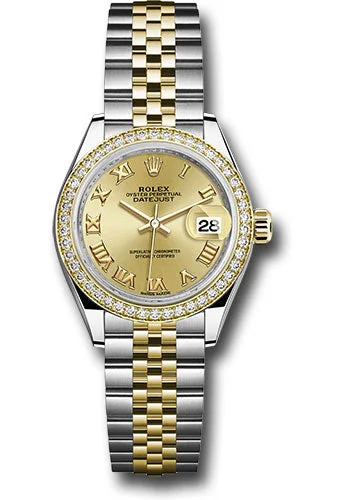 Watches with GMT FunctionRolex Steel and Yellow Gold Rolesor Lady-Datejust 28 Watch - Diamond Bezel - Champagne Roman Dial - Jubilee Bracelet - 279383RBR chrj