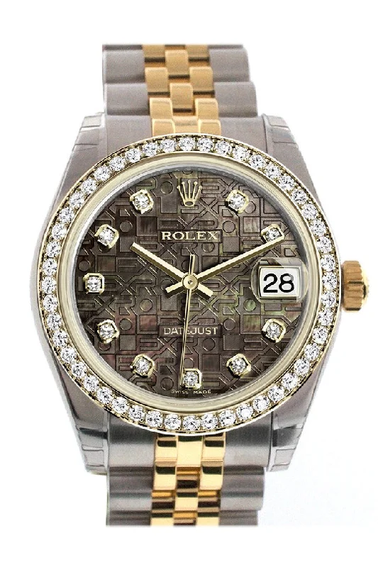 Stainless Steel Dress Watches for BusinessmenRolex Datejust 31 Black mother-of-pearl Jubilee Diamond Dial Diamond Bezel Jubilee Yellow Gold Two Tone Watch 178383