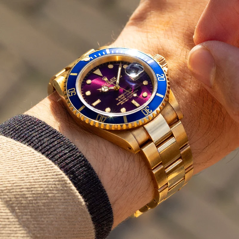 Stainless Steel Mesh Strap Watches for a Sleek LookRolex Submariner "Purple Dial" Ref. 16618 in 18k Yellow Gold with Original Warranty Paper