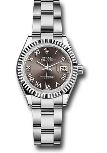 Mechanical Watches with Hand-Winding MechanismRolex Steel and White Gold Rolesor Lady-Datejust 28 Watch - Fluted Bezel - Dark Grey Roman Dial - Oyster Bracelet - 279174 dgro