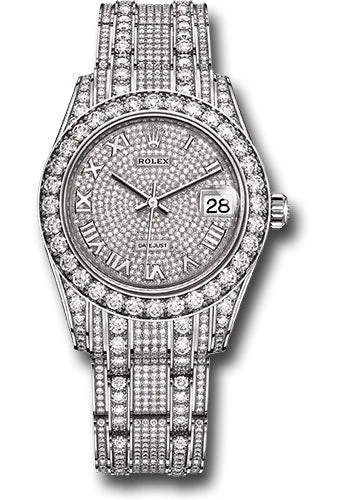 Women’s Dress Watches with Elegant StrapsRolex White Gold Pearlmaster 34 Watch - Diamond Lugs - Diamond Bezel - Diamond-Paved Roman Dial - Diamond Pearlmaster Bracelet - 81409rbr dprdp