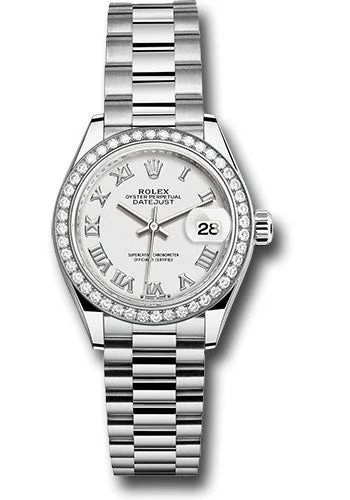 Stainless Steel Dress Watches for BusinessmenRolex White Gold Lady-Datejust Watch - 44 Diamond Bezel - White Roman Dial - President Bracelet - 279139rbr wrp