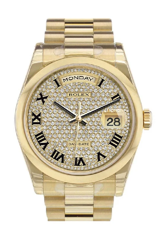 Hybrid Smartwatches with Traditional Watch AestheticsRolex Day-Date 36 Diamond Paved Dial President Yellow Gold Watch 118208