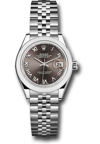 Vintage Style Mechanical Watches for CollectorsRolex Steel Lady-Datejust 28 Watch - Domed Bezel - Dark Grey Roman Dial - Jubilee Bracelet - 279160 dgrj