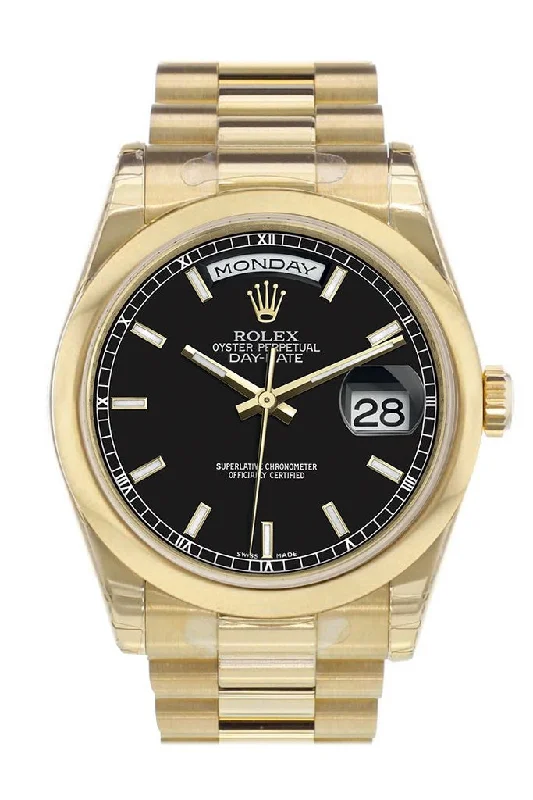 Diamond-Encrusted Luxury Watches for Special OccasionsRolex Day-Date 36 Black Dial President Yellow Gold Watch 118208