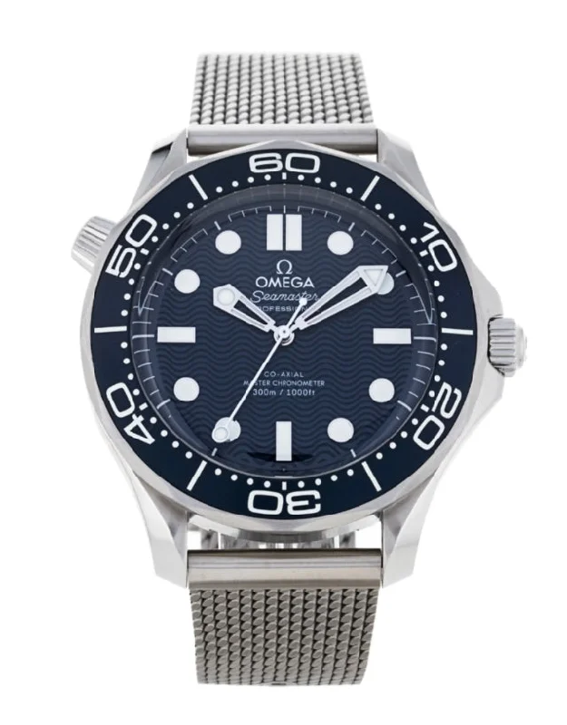 Watches with Glossy Finish Cases for a Shiny AppealOmega Seamaster Diver 300 M James Bond 60th Edition Blue Dial Steel Men's Watch