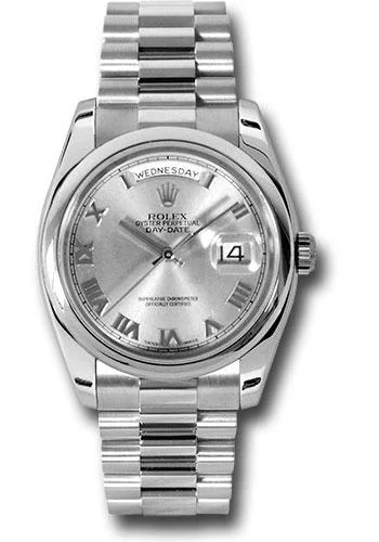 Designer Brand Watches with Unique Dial PatternsRolex Platinum Day-Date 36mm Watch - Platinum Smooth/Domed Bezel - Rhodium Roman Dial - President Bracelet - (Discontinued Model) 118206 grp