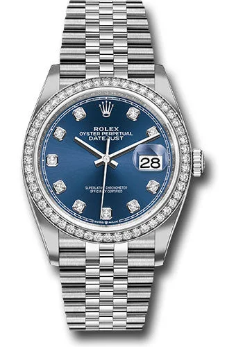 Watches with Rubber Straps for Comfort and DurabilityRolex Steel Datejust 36 Watch - Diamond Bezel - Blue Diamond Dial - Jubilee Bracelet - 126284RBR bldj