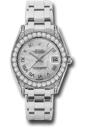 Watches with Sword-Style Hands for a Distinctive LookRolex White Gold Datejust Pearlmaster 34 Watch - 34 Diamond Bezel - White Mother-Of-Pearl Roman Dial - 81159 mr