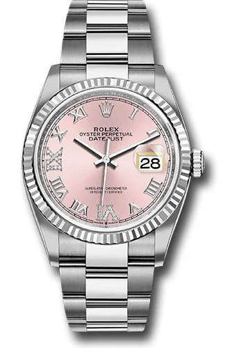 Retro-Inspired Quartz Watches for Retro LoversRolex Steel Datejust 36 Watch - Fluted Bezel - Pink Diamond Roman VI and IX Dial - Oyster Bracelet - 126234 pdr69o