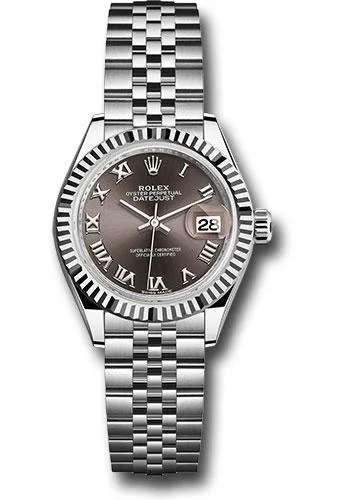 Chronograph Watches for Sports EnthusiastsRolex Steel and White Gold Rolesor Lady-Datejust 28 Watch - Fluted Bezel - Dark Grey Roman Dial - Jubilee Bracelet - 279174 dgrj