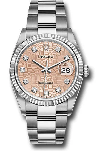 Round Dial Watches with Roman NumeralsRolex Steel Datejust 36 Watch - Fluted Bezel - Pink Jubilee Diamond Dial - Oyster Bracelet - 126234 pjdo