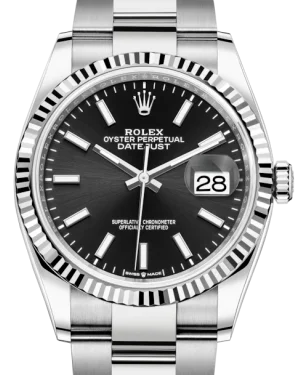 Luxury Quartz Watches with High-End MovementsRolex Datejust 36mm White Gold/Steel Black Index Dial & Fluted Bezel Oyster Bracelet 126234 - NEW