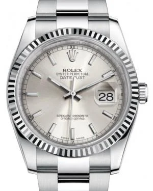 Solar-Powered Watches for Eco-Conscious UsersRolex Datejust 36 White Gold/Steel Silver Index Dial & Fluted Bezel Oyster Bracelet 116234