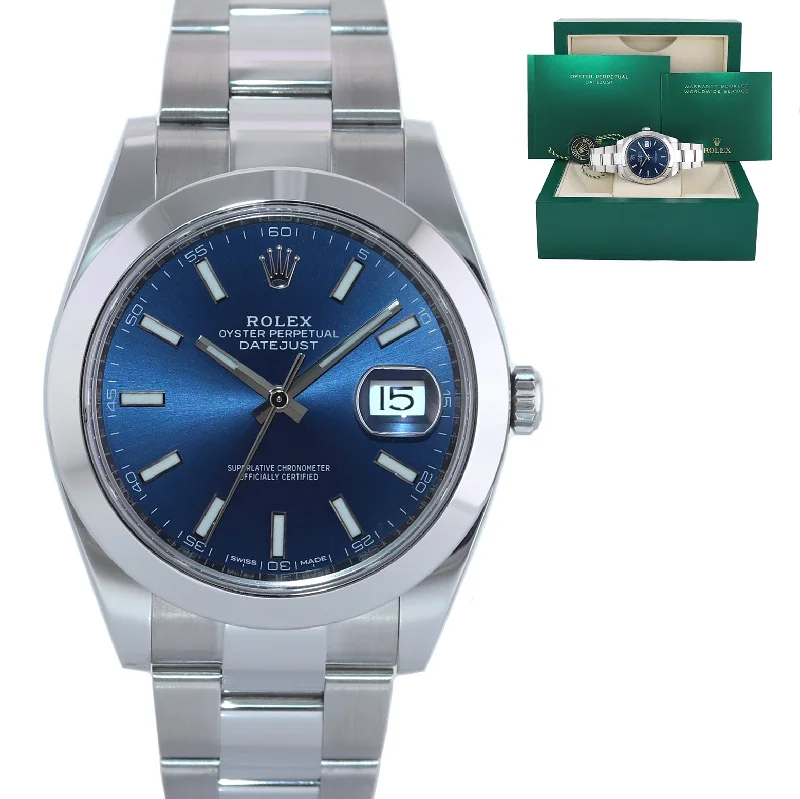 Watches with Embossed Dials for a Textured LookMINT 2020 Rolex DateJust 41 Steel 126300 Blue Dial Oyster Band 41mm Watch Box