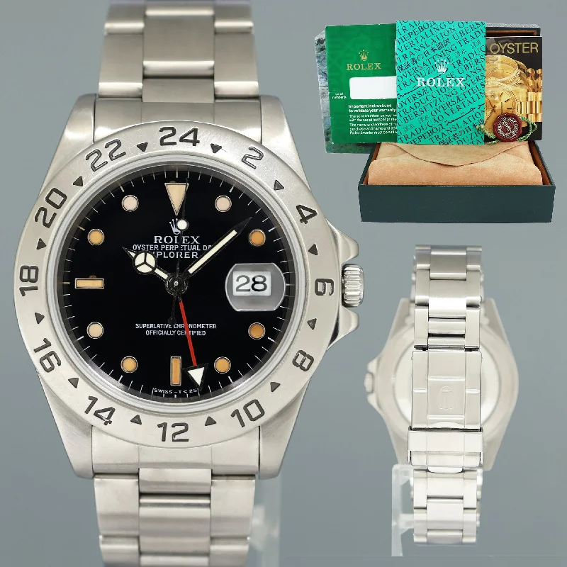 Leather Cuff Watches for a Bohemian Look1996 MINT Rolex Explorer II 16570 Stainless Steel Tritium Black Dial GMT 40mm Watch