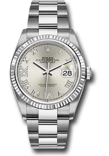 Stainless Steel Bracelet Watches for DurabilityRolex Steel Datejust 36 Watch - Fluted Bezel - Silver Diamond Roman VI and IX Dial - Oyster Bracelet - 126234 sdr69o