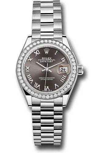 Alloy Cased Watches for Affordable QualityRolex White Gold Lady-Datejust Watch - 44 Diamond Bezel - Dark Grey Roman Dial - President Bracelet - 279139rbr dkgrp