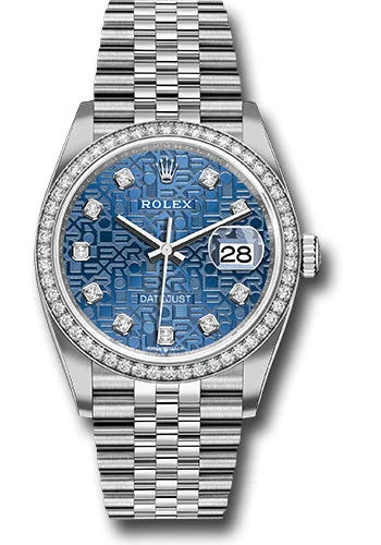 Titanium Cased Watches for Lightweight ComfortRolex Steel Datejust 36 Watch - Diamond Bezel - Blue Jubilee Diamond Dial - Jubilee Bracelet - 126284RBR bljdj