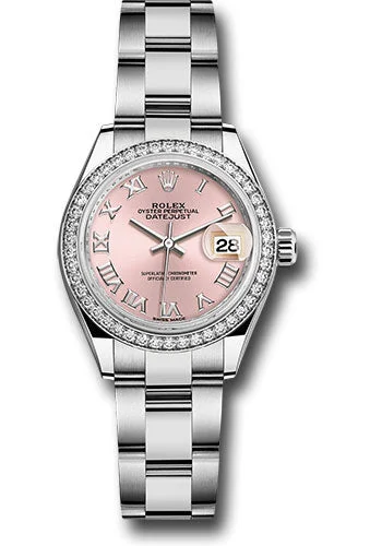 Watches with Braided Straps for a Handmade TouchRolex Steel and White Gold Rolesor Lady-Datejust 28 Watch - 44 Diamond Bezel - Pink Roman Dial - Oyster Bracelet - 279384RBR pro