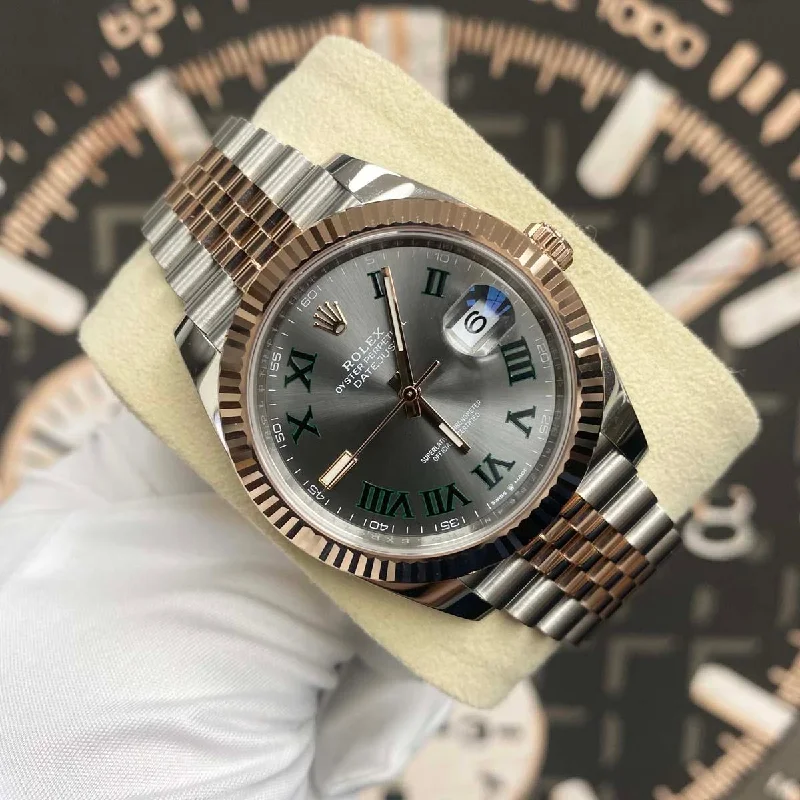 Watches with Rose Gold Plated Cases for a Feminine TouchRolex Datejust 41mm Slate Roman Numeral Dial Fluted Bezel 126331