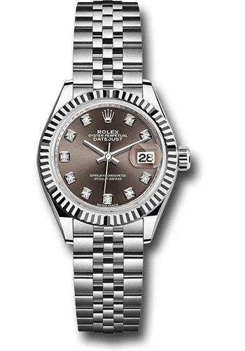 Waterproof Diving Watches with Rotating BezelRolex Steel and White Gold Rolesor Lady-Datejust 28 Watch - Fluted Bezel - Dark Grey Diamond Dial - Jubilee Bracelet - 279174 dgdj