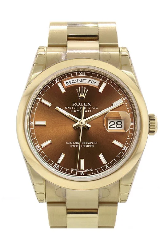 Watches with Baton-Style Hands for a Classic LookRolex Day-Date 36 Cognac Dial Yellow Gold Watch 118208