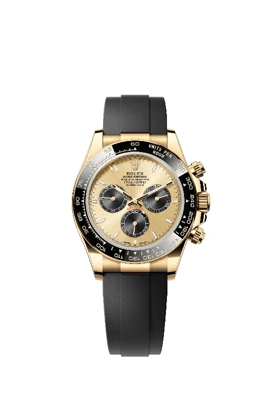 Watches with Multiple Time Zone DisplaysRolex Cosmograph Daytona 40 mm 126518LN Oysterflex Gold Dial