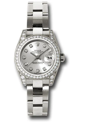 Minimalist Analog Watches for Everyday WearRolex White Gold Lady-Datejust 26 Watch - 42 Diamond Bezel - Silver Diamond Dial - Oyster Bracelet - 179159 sdo