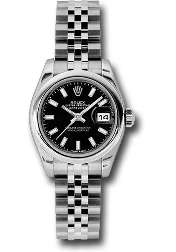 Mechanical Watches with Hand-Winding MechanismRolex Steel Lady-Datejust 26 Watch - Domed Bezel - Black Index Dial - Jubilee Bracelet - 179160 bksj