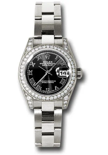 Military Style Watches with Luminescent HandsRolex White Gold Lady-Datejust 26 Watch - 42 Diamond Bezel - Black Roman Dial - Oyster Bracelet - 179159 bkro